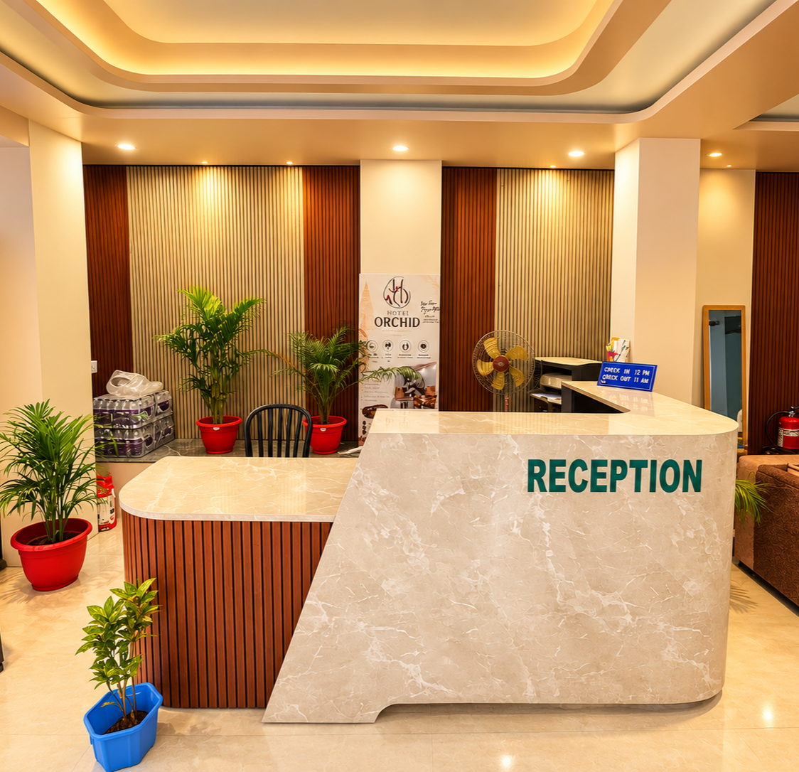 Hotel Orchid reception ready to welcome guests