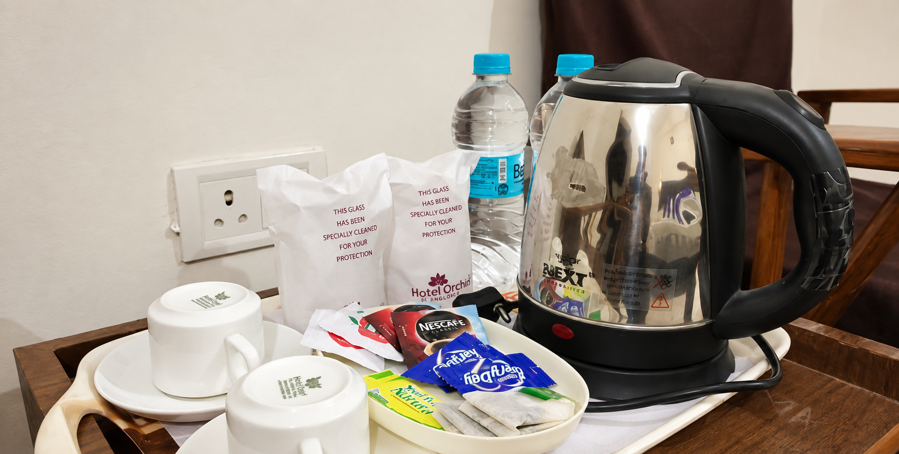 Tea and room amenities prepared for guests