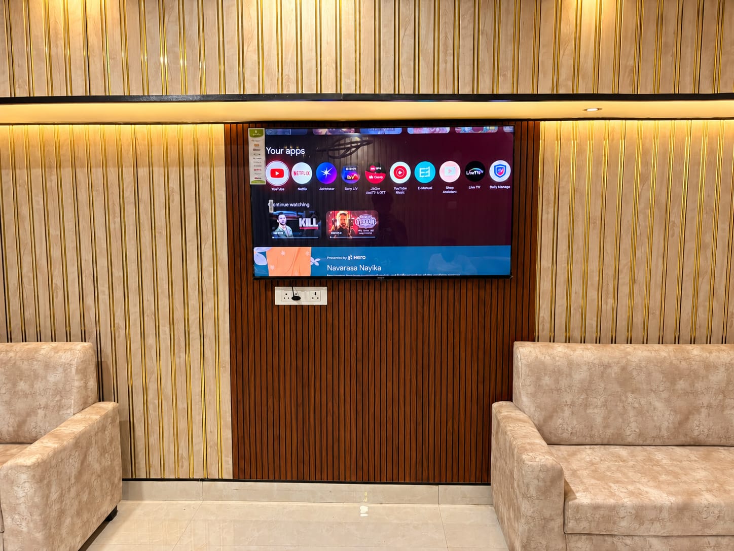 Television and seating area in the hotel